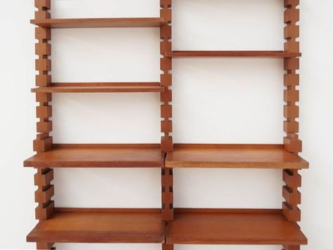 Entry Bookshelf, Interlocking Shelves, Modular Shelves, Modular Furniture Design, Modular Bookshelves, Retro Shelves, Store Shelves Design, Pine Bookcase, Custom Bookshelves