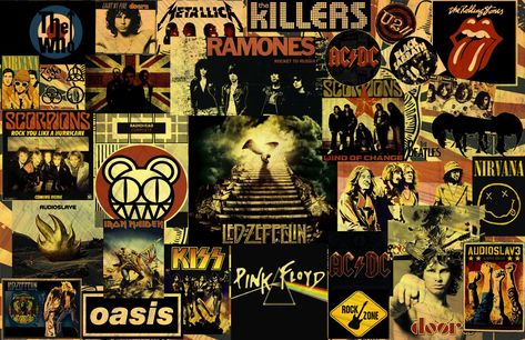 Collage #rock #classics Rock Computer Wallpaper, Rock Wallpaper Laptop, English Presentation, Rock And Roll Aesthetic, Rock Collage, Wallpaper Horizontal, Pictures Of Rocks, Rock Background, Funny Rock