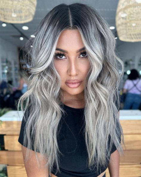 25 Stunning Blonde Hair for Your Inspiration Silver Grey Hair With Shadow Root, Ombré Silver Hair, Platinum Blonde With Black Roots, Ashy Platinum Blonde Hair Balayage, Blonde Grey Balayage, Pearl Ash Blonde Hair, Ice Blonde Hair With Dark Roots, Silver Blonde Hair Balayage, Silver Ash Blonde Hair