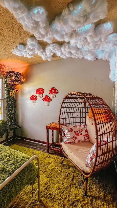 Mushroom Themed Room, Mushroom Bedroom, Maximalist Bohemian, Moody Maximalist, Podcast Room, Mushroom Theme, Mushroom Cottage, Cottage Room, Maximalist Design