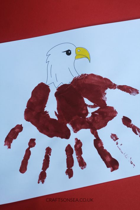 Handprint Eagle Craft E Is For Eagle Craft, Bald Eagle Craft Preschool, Eagle Activities For Preschool, Bald Eagle Crafts For Kids, Eagle Crafts For Preschool, Eagle Handprint Craft, Handprint Eagle, Workplace Activities, Inclusion Activities