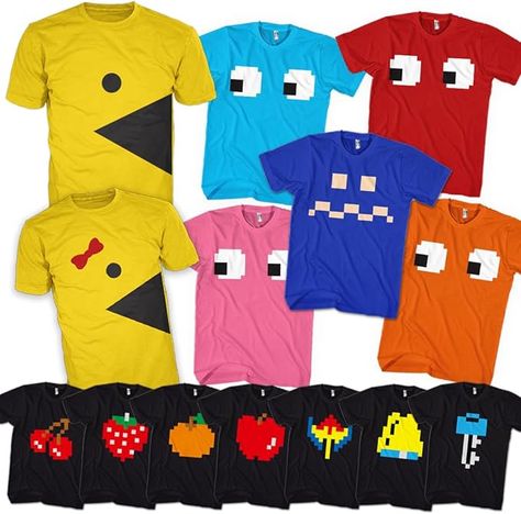 PAC MAN GROUP COSTUME! Enough said! *link is associated with affilate* Pac Man Costume, Ghost Eyes, Couples Friends, Solo Costume, Creative Costumes, Group Costumes, Group Halloween Costumes, Retro Game, Costume Shirts