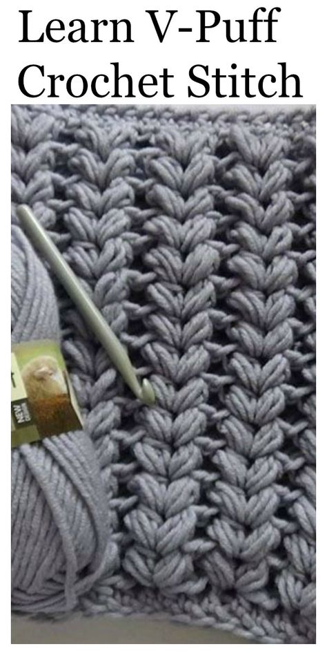 Crochet V Puff Stitch Free Video Tutorial For Beginners - Crochet News V Puff Stitch, Puff Stitch Crochet, Confection Au Crochet, Crochet Stitches Free, Crochet Geek, Beginners Crochet, Crochet Stitches Video, Crochet Lessons, Crochet Stitches For Beginners