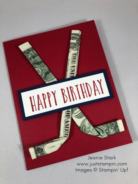 A Champion Birthday | Just Stampin' Hockey Birthday Parties, Hockey Birthday, Creative Money Gifts, Masculine Birthday Cards, Birthday Cards For Boys, Boy Cards, Garland Christmas, Orange Garland, Christmas Bedroom