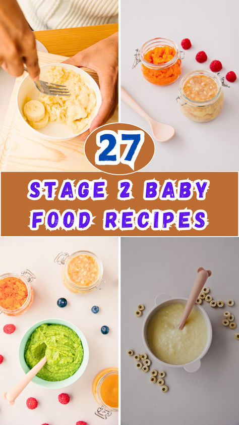 Discover 27 delicious and nutritious Stage 2 baby food recipes your little one will love! These easy-to-make recipes include a variety of fruits, veggies, and proteins perfect for babies starting solids. Ideal for introducing new textures and flavors! Good Pureed Recipes, Baby Solids Recipes, Baby Food Recipes Stage 2 And 3, Stage 2 Baby Puree Recipes, Starting Foods For Baby, Veggie Baby Food Recipes, 8 Month Old Meal Plan, 10months Baby Food, Beaba Babycook Recipes