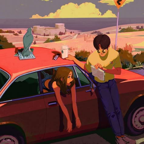 ArtStation - It's too far..., COS MOS Cosmos Illustration, Bd Art, Artwork Wallpaper, Photo Prompts, Long Drive, Nice Art, Couple Illustration, Cartoon Drawing, Cute Couple Art