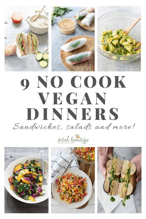 Dinner Quick, Vegan Summer Recipes, Quick Vegan, Dinner Sandwiches, No Cook, Easy Vegan Dinner, Vegan Salad Recipes, Vegan Meal, Vegetarian Cooking