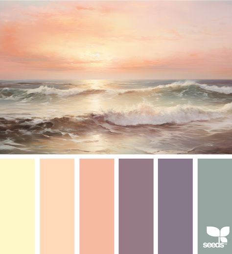 Design Seeds: Color Escape Color Palette Peaceful, Soft Sunset Color Palette, Dreamy Color Palette, Seascape Color Palette, Sunrise Pallet Colour Palettes, Ocean Sunrise Color Palette, Nautical Colors, Seeds Color, Color Catalog