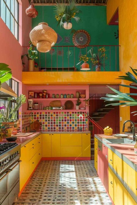 kitchen maximalist Living Room Designs Boho, Maximalist Kitchen Ideas, Kitchen Maximalist, Studio Conversion, Maximalist Kitchen Design, Modern Victorian Decor, Maximalist Kitchen, Pocket Neighborhood, Maximalist Living Room