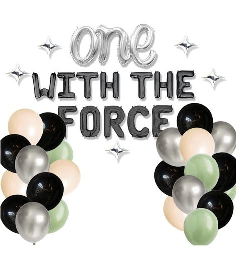 Yoda 1st Birthday, One With The Force Birthday, Star Wars Balloons, Star Wars Theme Birthday, Star First Birthday, Star Wars Themed Birthday Party, Monkey First Birthday, Balloon Photo, Boys First Birthday Party Ideas