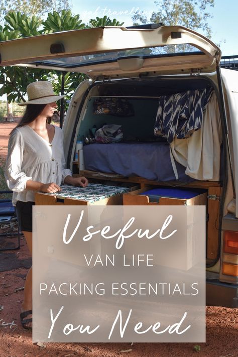 useful-van-life-packing-essentials-you-need Australia Packing List, Truck Living, Living In A Van, Packing Essentials List, Travel Camper, Camper Van Life, Camping Packing List, Packing Essentials, Campervan Life