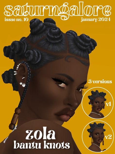 zola bantu knots ⭐ | Patreon Side Braids With Beads, Hairstyles Sims 4 Cc, Bangs Over 50, Long Hairstyles With Bangs, Bantu Knot Hairstyles, Side Braids, Sims 4 Black Hair, Makeup Cc, Tumblr Sims 4