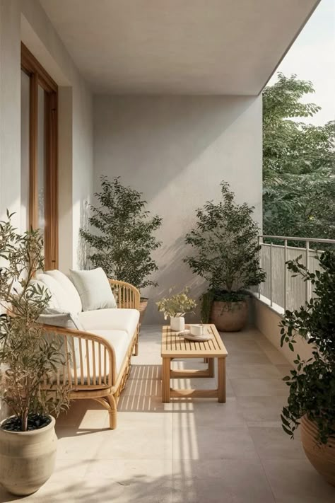 House Terrace Ideas Outdoor, Earthy Apartment, Modern Balcony Design, Desert Interior, Balcony Storage, Conservatory Interior, Small Apartment Balcony Ideas, Condo Balcony, Balcony Design Ideas