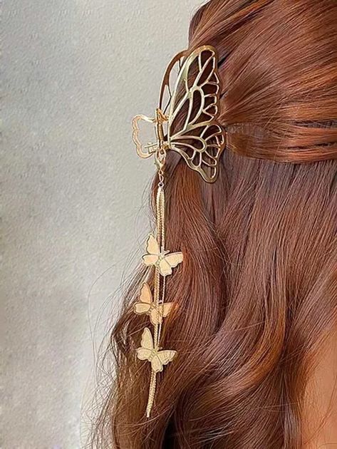 Gold Butterfly Hair Clips Hairstyles, Vison Bored, Greek Outfit, Hair Clips Hairstyles, Butterfly Hairstyle, Giant Butterfly, Butterfly Hair Claw, Halloween Things, Junior Prom