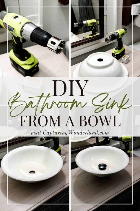 Diy Bowl Sink, Diy Vessel Sink, Diy Ceramic Bowl, Glass Bowl Sink, Diy Bathroom Sink, Antique Washstand, Bowl Sink Bathroom, Antique Wash Stand, Bathroom Sink Bowls