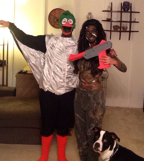 Homemade Halloween Costumes for Couple Nintendo Duck Hunt- Hunter, Duck, and Dog Hunting Halloween Costumes, Duck And Hunter Halloween Costume, Nintendo Duck Hunt, Duck Halloween Costume, Hunter Costume, Video Game Costumes, Duck Hunt, Duck Pins, Arcade Video Games