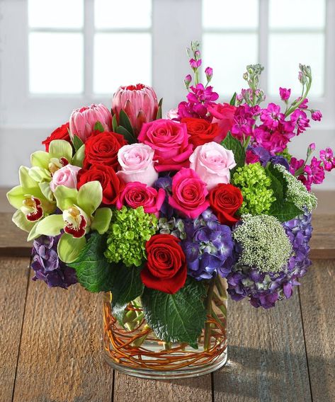 Luxury European Flower Arrangements - Atlanta Florist, Carithers Flowers Unique Rose Arrangements, Multicolor Floral Arrangement, Hydrangea Rose Arrangements, Pink And Purple Floral Arrangements, Rainbow Rose Arrangements, Flowers 2023, Digital Garden, Luxury Flower Arrangement, Floral Crafts