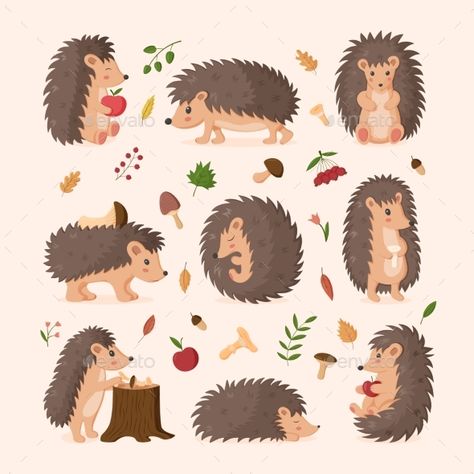 Cute Hedgehog Hedgehog Sleeping, Animals Walking, Cute Forest Animals, Happy Autumn, Cute Forest, Cute Hedgehog, Modern Graphic Design, Forest Animals, Happy Fall