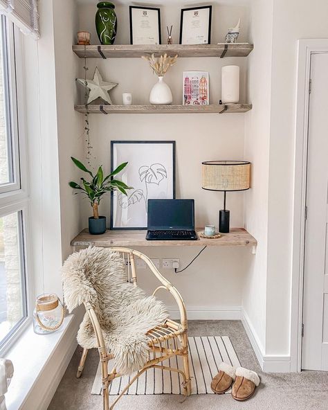 10 alternative alcove shelving ideas you're going to love | Fifi McGee Alcove Desk, Bedroom Alcove, Spare Room Office, Alcove Ideas Living Room, Alcove Shelves, Alcove Storage, Guest Bedroom Home Office, Desk And Shelves, Alcove Shelving