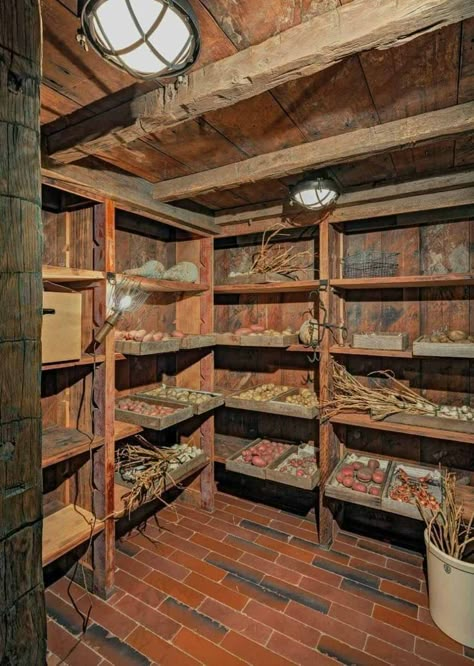 Root Cellar Storage, Underground Cellar, Greenwich Connecticut, Finished Basement Ideas, Root Cellar, Cellar Design, Cold Room, Terracotta Tiles, Pantry Design