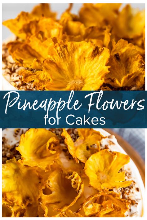 Dried pineapple flowers are simple to make, beautiful to look at, and delicious to eat! Just slice, bake, and shape! Dried Pineapple Flowers, Flowers For Cake, Icing Recipes, Pineapple Flowers, Food Decorating, Edible Decorations, Food Decorations, Dried Pineapple, Hummingbird Cake