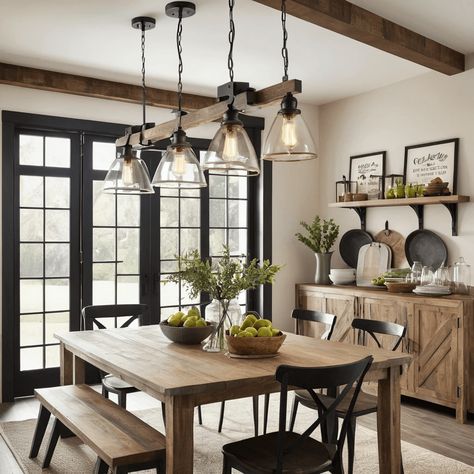 18 Unique Farmhouse Dining Room Chandelier Ideas for a Cozy Atmosphere - Home Experts Mountain Lodge Dining Room, Italian Farmhouse Dining Room, Modern Farmhouse Chandelier Dining Rooms, Farmhouse Dining Room Chandeliers, Dining Room Chandelier Farmhouse, Farmhouse Chandelier Dining Rooms, Dining Room Chandelier Ideas, Barndominium Decor, Farmhouse Dining Room Chandelier