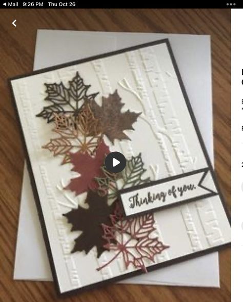 Fall Cards Handmade, Thanksgiving Cards Handmade, Fall Greeting Cards, Leaf Cards, Hand Made Greeting Cards, Masculine Birthday Cards, Cricut Cards, Making Greeting Cards, Embossed Cards