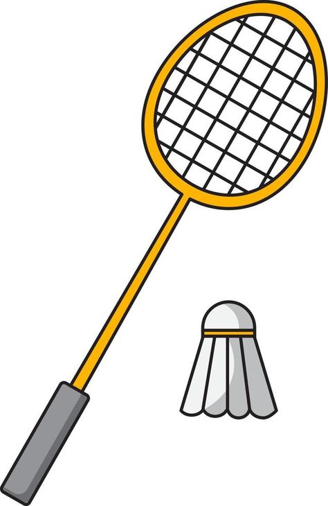 badminton racket and shuttlecock vector How To Draw Badminton, Badminton Drawing Easy, Badminton Drawing Sketch, Badminton Doodle, Badminton Racket Drawing, Shuttlecock Drawing, Badminton Drawing, Badminton Illustration, Badminton Bat