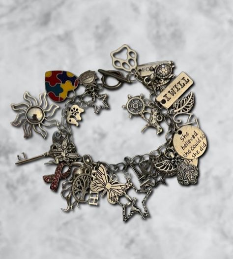 Junk charm bracelets available!!! Can be found in my shop: https://lacysjewelrybylacy.etsy.com Junk Charm Bracelet, Charm Bracelets, I Shop, Charm Bracelet