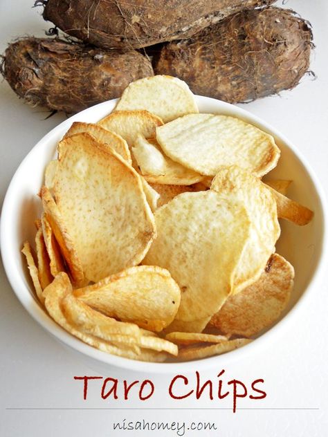 taro root chips Taro Chips, Root Chips, Food Basics, Taro Root, Fried Chips, Bread Puddings, Veg Food, Vitamins For Kids, Banana Chips