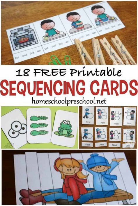 18 Free Printable Sequencing Cards for Preschoolers - Start building a strong foundation for math and reading by introducing sequencing skills to your preschoolers. These free printable sequencing cards will get you started.    I've enjoyed sharing sequencing activities for preschoolers. They are so important … Sequencing Activities Preschool, Sequencing Activities Kindergarten, Sequencing Pictures, Sequencing Worksheets, Sequencing Cards, Story Sequencing, Activities For Preschoolers, Speech Therapy Materials, Sequencing Activities