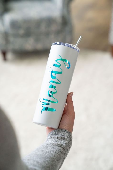 White Tumbler Ideas Vinyl, Diy Bridesmaid Gifts, Metal Tumbler, Water Rings, Straw Cleaner, Metal Tumblers, Reusable Cups, Custom Cups, Printed Cups