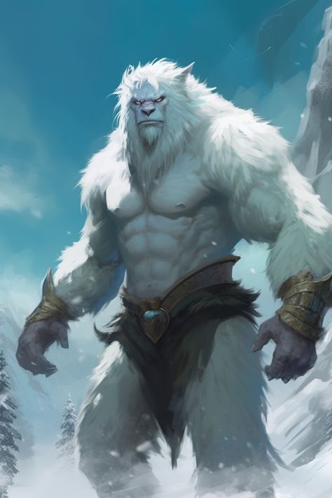 Dnd Arctic Monsters, Beastman Fantasy Art, Winter Monster Concept Art, Dnd Ice Monster, Bugbear Character Art, Yeti Character Design, Yeti Fantasy Art, Yeti Art, Yeti Monster