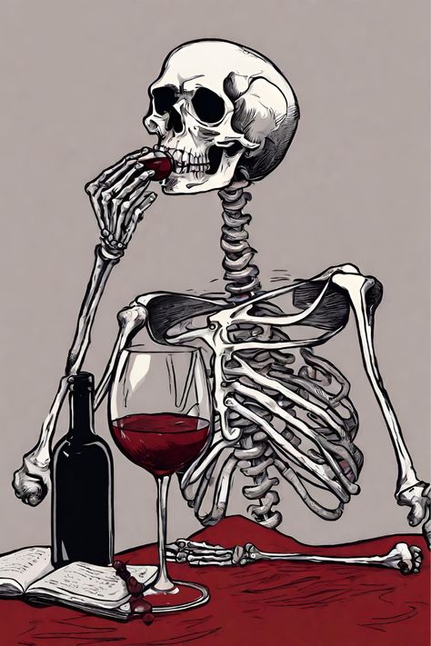 Skeleton Drinking, Pocket Art, Skeleton Girl, Digital Art Poster, Halloween Wine, Wine Poster, Tattoo Girl, Playlist Covers, Skeleton Halloween