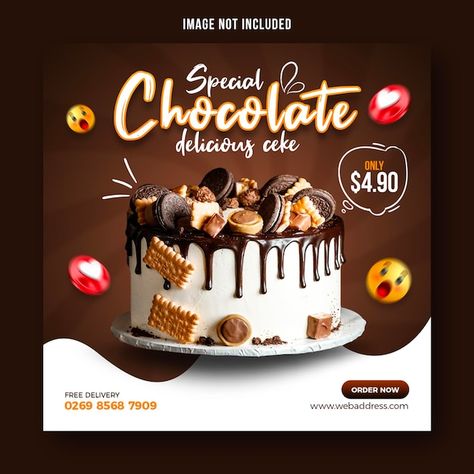 Chocolate cake social media banner post ... | Premium Psd #Freepik #psd #banner #flyer #food #menu Cake Poster Design Ideas Background, Cake Banner Design, Cake Social Media Design, Cake Poster Design Ideas, Cake Graphic Design, Cake Poster Design, Cake Ads, Cake Flyer Design, National Chocolate Cake Day