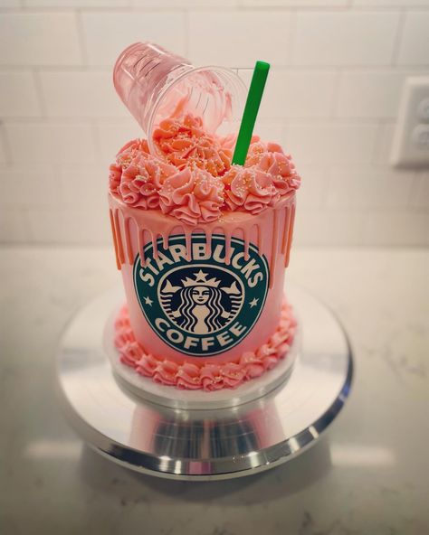 Starbucks Pink Drink Cake, Pink Starbucks Cake, Starbucks Cake Design, Pink Drink Cake, Starbucks Themed Cake, Birthday Ideas Sweet 16, Luna Birthday Party, Starbucks Party Ideas, Starbucks Birthday Cake