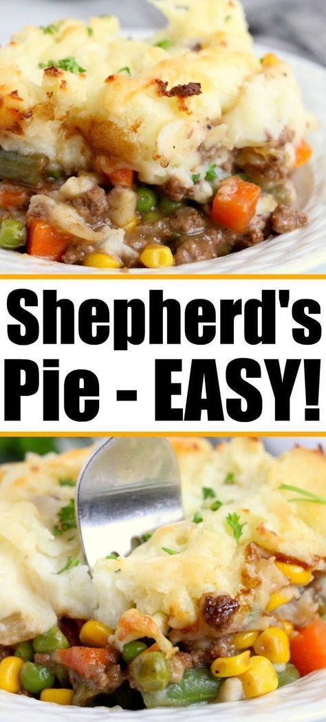 Easy shepherd's pie with ground beef is a delicious lunch or dinner that's all in one pan. This shepherd's pie is made with simple ingredients and is so easy to make since it uses frozen veggies. Serve it warm for a tasty fall and winter lunch or dinner. Try this easy meal today Shepards Pie Recipe, Hamburger Steaks, Easy Shepherds Pie, Instant Mashed Potatoes, Keto Beef Recipes, Ground Beef Dishes, Crockpot Recipes Beef, Cottage Pie, Ground Beef Recipes Easy