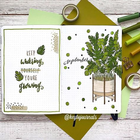 Bujo Plants Theme, Plant Bullet Journal Theme, Green Bujo Theme, Green Theme Journal, Plant Bullet Journal, Bullet Journal Work, March Bullet Journal, Bullet Journal Month, Bullet Journal Ideas Templates