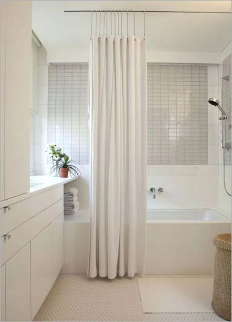 Shower Curtain Track, Curtains Pictures, Tile Remodel, Modern Shower Curtains, Unique Shower Curtain, Stunning Bathrooms, Curtain Ideas, Bathroom Windows, Tub Shower