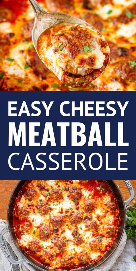 Simple 5-Ingredient Cheesy Meatball Casserole -- this easy meatball casserole boasts just 5 ingredients, yet is still packed with flavor… Serve it as is, over pasta, or on sandwich rolls for a versatile weeknight dinner! | meatball casserole recipe | baked meatball casserole | italian meatball casserole | meatball casserole weeknight meals #meatballcasserole #meatballs #meatballrecipes #meatballrecipeseasy #casserole #casserolerecipeseasy #casseroledishes #easyrecipe #easydinner #easydinnerideas Baked Meatball Casserole, Casserole Meatball, Italian Meatball Casserole, Cheesy Meatball Casserole, Casserole Italian, Cozy Casseroles, Meatball Casserole Recipe, Sandwich Rolls, Easy Meatball