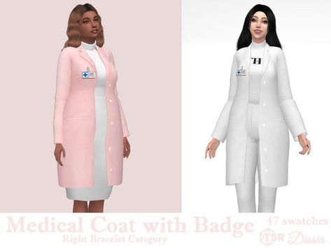 Dissia's Medical Accessory Coat with Badge Sims4 Medical Cc, Sims 4 Lab Coat, Sims 4 Cc Doctor Outfit, Sims 4 Nurse Scrubs Cc, Sims 4 Medical Cc, Sims 4 Doctor Cc, Sims 4 Scrubs Cc, Sims 4 Barbie Cc, Doctor Coat