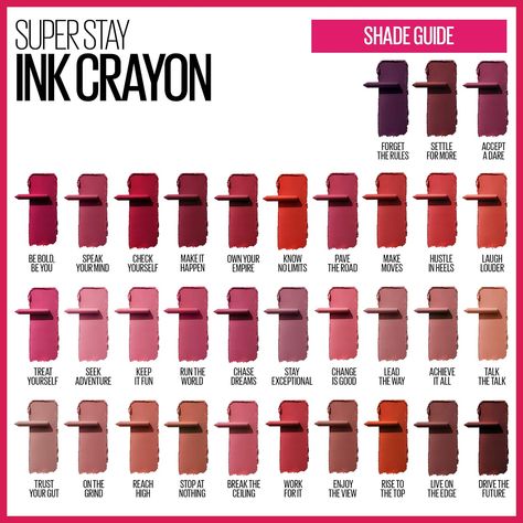 Brand - MAYBELLINE Color - 145 Break The Ceiling Skin Type All Item Form - Crayon Finish Type - Matte About this item • Get up to 8-hour matte lip color that glides on crayon-easy - Draw it on and bring it on, all day long • This precise lip crayon with lasting ink technology glides across lips with no hassle, delivering a rich layer of matte color that lasts up to eight hours • This ink crayon features a built-in sharpener that will keep your application precise when you're on the go Maybelline Super Stay Ink Crayon, Maybelline Superstay Ink Crayon, Maybelline Matte Lipstick, Maybelline Matte Ink, Maybelline Lip, Maybelline Lipstick, Crayon Lipstick, Lip Crayon, Long Wear Lipstick