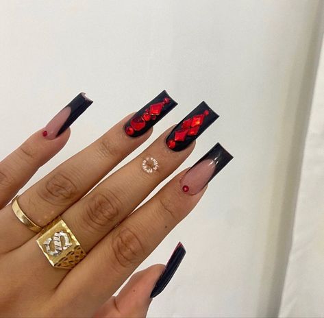 Blue Diamond Nails, Red Bottom Nails, Red Black Nails, Black Prom Nails, Sweet 16 Nails, Black Toe Nails, Burgundy Acrylic Nails, Black Acrylic Nail Designs, French Manicure Acrylic Nails