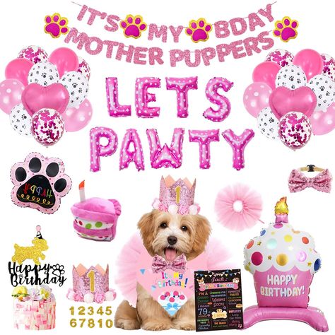 PRICES MAY VARY. 🎀 IT’S PAWTY TIME! – Nothing is better than a gorgeous party for your puppy! Then you must take a look at our supplies. All the decorations in this kit feature paw patterns. And the pink color scheme is perfect for your princess. There is also a pink outfit that will impress everyone. [WOOF.] The cutest and sweetest girl is coming. Let’s pawty! 🐾 DOG BIRTHDAY PARTY SUPPLIES INCLUDES - 6 x 12’’ confetti balloons | 14 x 12’’ latex balloons | 13 x foil balloons | 1 x glitter bann Puppy Dog Pals Birthday Party, Dog First Birthday, Its My Bday, Puppy Dog Pals, Puppy Birthday Parties, Bandana Bow, Pink Puppy, Paw Patrol Birthday Party, Tutu Skirts