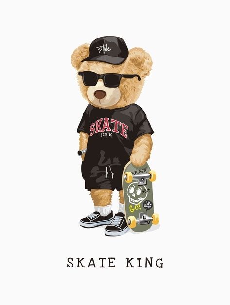 Skate king slogan with bear toy in t shi... | Premium Vector #Freepik #vector #fashion #girl #t-shirt #cartoon Bear Vector, Funny Giraffe, Teddy Bear Design, Beer Logo, Bear Logo, Polo Bear, Bear T Shirt, Bear Design, Bear Doll