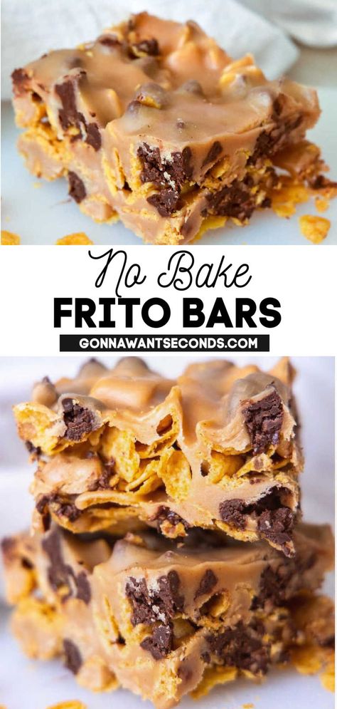 Frito Bars stack on top of each other Frito Recipes Sweets, Desserts With Fritos, Top Dessert Recipes On Pinterest, Peanut Butter Frito Bars, Nugart Bars Just 3 Ingredient, Frito Cookies Recipe, Frito Bars Peanut Butter, Frito Peanut Butter Bars, Fritos And Peanut Butter Recipe