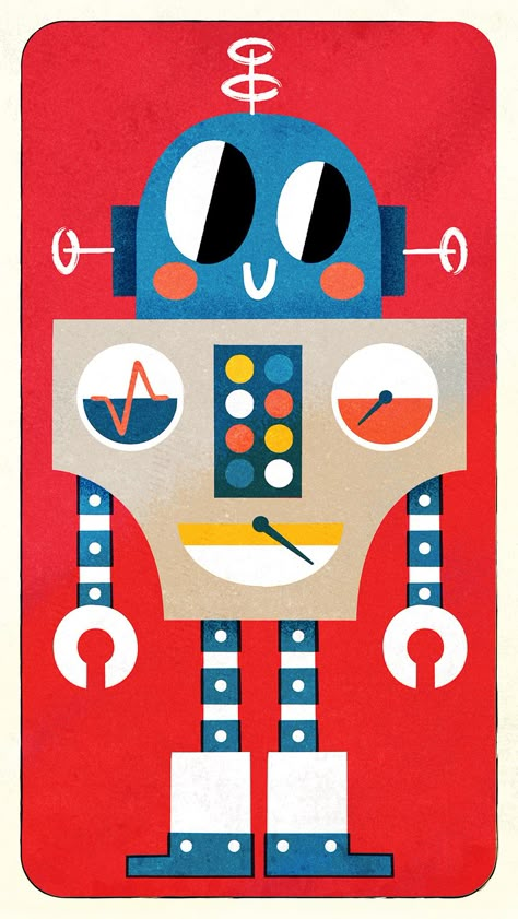 Robot Themed Bedroom, Design Toys, Robot Theme, Vintage Robots, Kindergarten Design, Naive Illustration, Robot Illustration, Mid Century Illustration, Jr Art