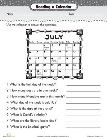 Worksheets: Reading a Calendar 1st Grade Calendar, First Grade Calendar, Teaching Calendar, Calendar Skills, Calendar Worksheets, Pastel Shoes, Math Exercises, Calendar Activities, Calendar Math