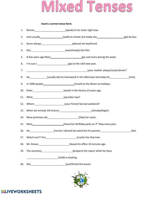 Mix Tenses Worksheet, Perfect Tenses Worksheets, Verb Tenses Worksheet, English Tenses Exercises, Verb Tenses Exercises, Tenses Worksheet, Helping Verbs Worksheet, Tense Worksheet, Tenses Exercises