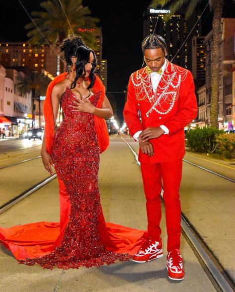 Prom Dress Black Women, Red And Gold Prom, Red And Gold Prom Dress, Gold Prom Dress, Dress Black Women, Prom Goals, Prom Dress Black, Prom Couples, Gold Prom